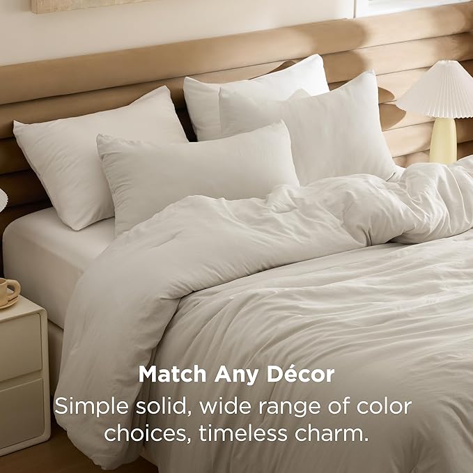Bedsure Full Comforter Set, Beige Soft Prewashed Bedding for All Seasons, 3 Pieces GentleSoft™ Bed Set, 1 Lightweight Comforter (82"x86") and 2 Pillowcases (20"x26")