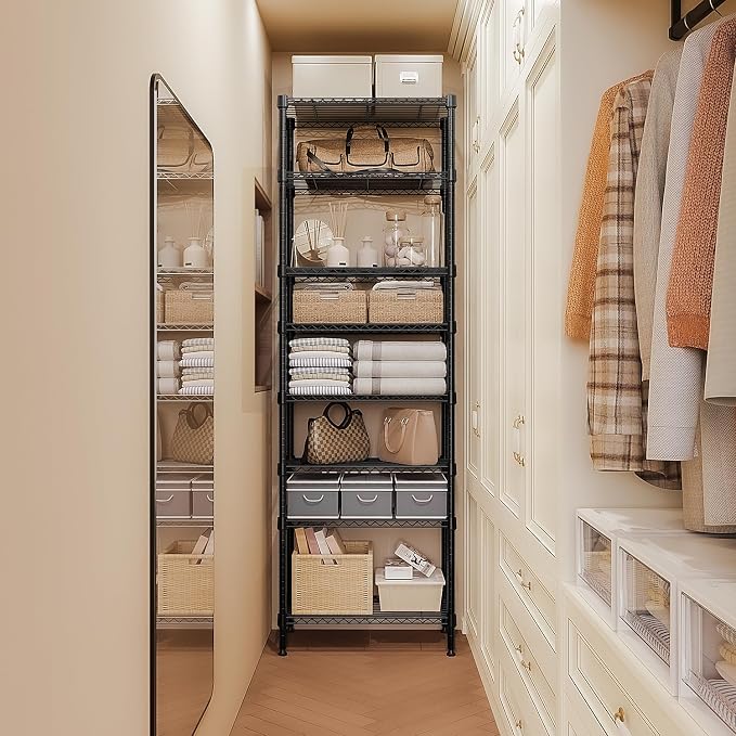 M MZG 8 Tier 2000 lbs Storage Rack Metal Wire Shelving Unit, Storage Standing Shelf Organizer for Laundry Bathroom Kitchen Pantry Closet Garage Basement Utility Room, Black 13.8" D x 23.6" W x 79.5" H - Image 8