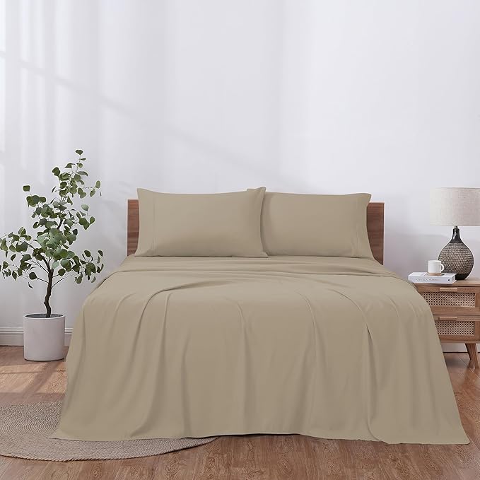 Modern Threads Soft Microfiber Solid Sheets - Luxurious Microfiber Bed Sheets - Includes Flat Sheet, Fitted Sheet with Deep Pockets, & Pillowcases Taupe Twin