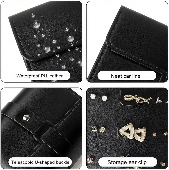 LAKE OF FIRE Earring Holder Organizer with Foldable Book Design Book Organizer, Portable Pu Leather Travel Earring Case (Black) - Image 3