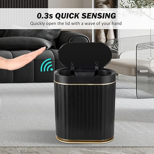 ELPHECO Black Bathroom Trash Can with Lid 2 Gallon Sensor Trash Bin, Automatic Narrow Garbage Can, Waterproof Smart Trash Can, Slim Motion Sensor Waste Bins for Bathroom, Living Room, Office - Image 3