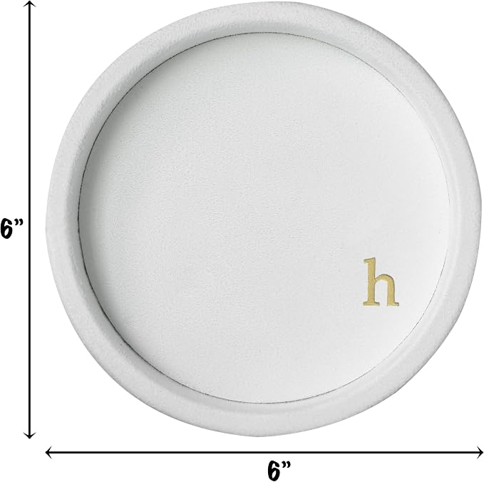 COLLECTIVE HOME - Velvet Jewelry Tray, 6" Monogrammed Jewelry Dish, Smooth Velour Display Dish for Rings, Earrings, Necklaces, Makeup, Personalized Gifts for Women (White-h) - Image 2