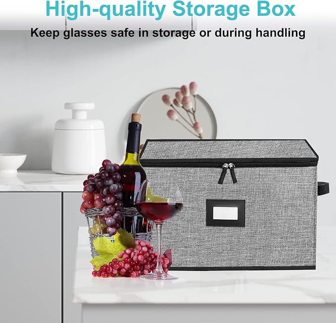 China Storage Containers hard shell-Quilted Wine Glass Storage Box,Moving Boxes,Storage Containers for Organizing,Stackable Stemware Storage Cases,Moving Supplies,Household Essentials - Image 8