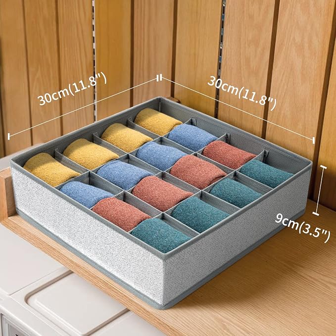 Joyoldelf Sock Drawer Organizer Divider Underwear Organizer 16-cell Fabric Dresser Drawer Organizers Storage Boxes for Socks, Lingerie, Handkerchiefs, Ties 2 Packs Gray - Image 2