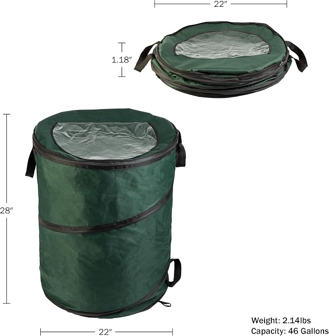 Wakeman Outdoor Trash Can - 46-Gallon Collapsible Garbage Can with 3 Stakes - Pop Up Trash Bin for Camping, Storage, or Yard Waste Outdoors (Green) - Image 5