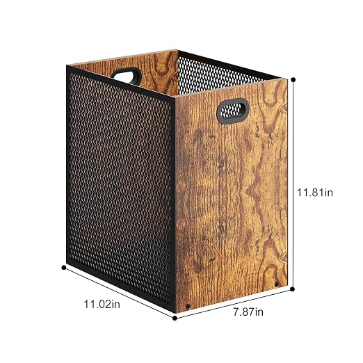 Huxitocan Retro Office Trash Can, Iron and Wood Combination Bedroom Garbage Can, Rectangular Design Wastebasket with Handle, Industrial Style Trash Can for Home Office, 4.5 Gallon (Patent Pending) - Image 7