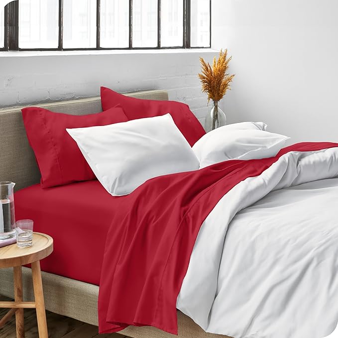 Bare Home Queen Sheet Set - 1800 Ultra-Soft Microfiber Queen Bed Sheets - Double Brushed - Deep Pockets - Easy Fit - 4 Piece Set - Bedding Sheets & Pillowcases (Queen, Red)