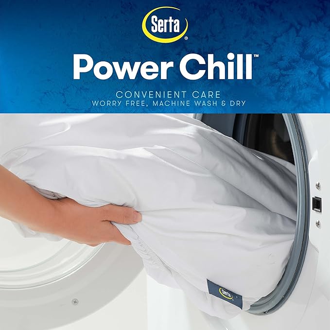 Serta Power Chill King Size Waterproof Mattress Cover, Soft and Breathable Cooling Mattress Protector, 15" Elastic Deep Pocket for Secure Fit, White