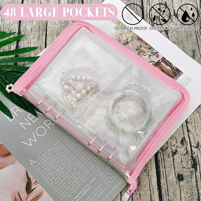 Bracelet Holder Travel Jewelry Organizer Case Transparent Jewelry Storage Book for Earring Necklace Ring with Small Clear Zippered Pouch - Image 6
