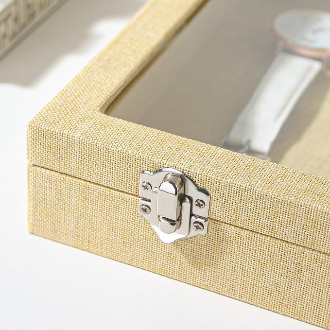 Coward Jewelry Organizer Box, Yellow Linen Blank Display Tray Case with Lid for Storage Necklaces Bracelets Rings Beads and Jewelry Accessories - Image 5