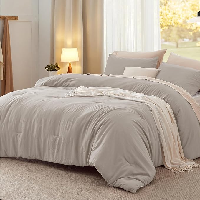 Bedsure King Comforter Set, Linen Soft Prewashed Bedding for All Seasons, 3 Pieces GentleSoft™ Bed Set, 1 Lightweight Comforter (104"x90") and 2 Pillowcases (20"x36")