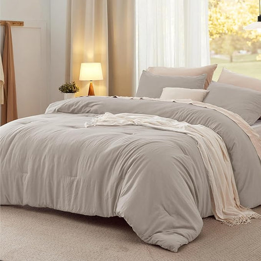 Bedsure California King Comforter Set, Linen Soft Prewashed Bedding for All Seasons, 3 Pieces GentleSoft™ Bed Set, 1 Lightweight Comforter (104"x96") and 2 Pillowcases (20"x36")