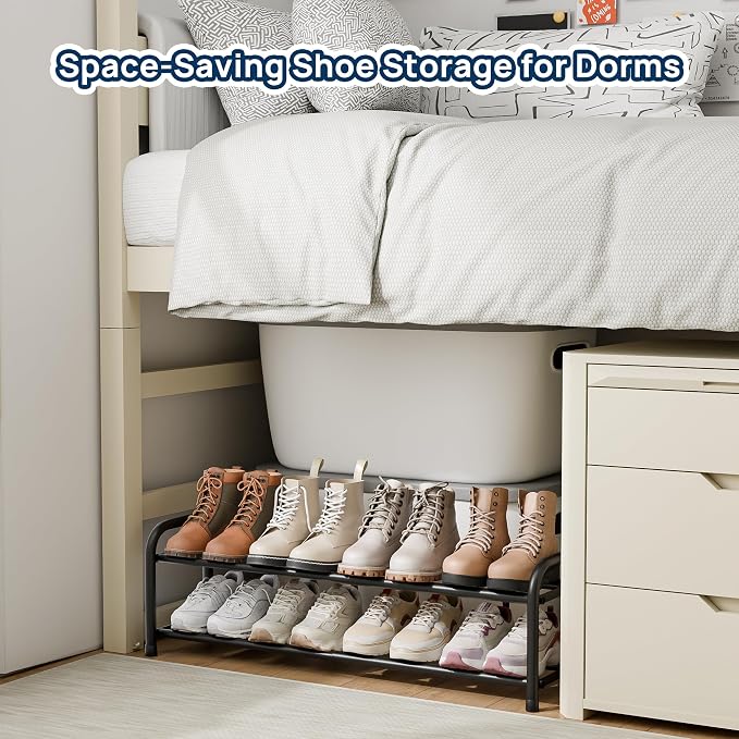 ENJOYBASICS 2 Tier Expandable Shoe Rack for Closet, Free Standing Metal Shoe Shelf Storage Organizer Holder 8 Pairs, Adjustable Width Shoe Rack for Entryway Small Space, Black - Image 3