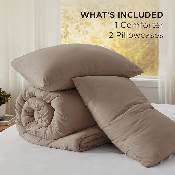 Bedsure King Comforter Set, Brown Soft Prewashed Bedding for All Seasons, 3 Pieces GentleSoft™ Bed Set, 1 Lightweight Comforter (104"x90") and 2 Pillowcases (20"x36")