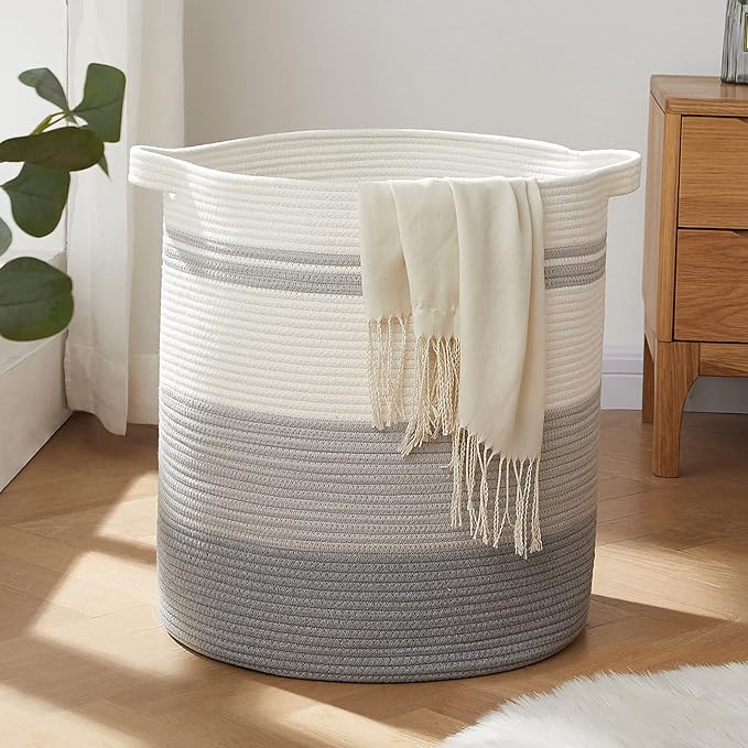 OIAHOMY 80L Laundry Hamper with Handles,Decorative Basket for Living room,Woven Storage Basket for Toys Bin,Pillows, Blankets,Clothes-20x18in-Gradient Gray by MasterofSpaceOptimization