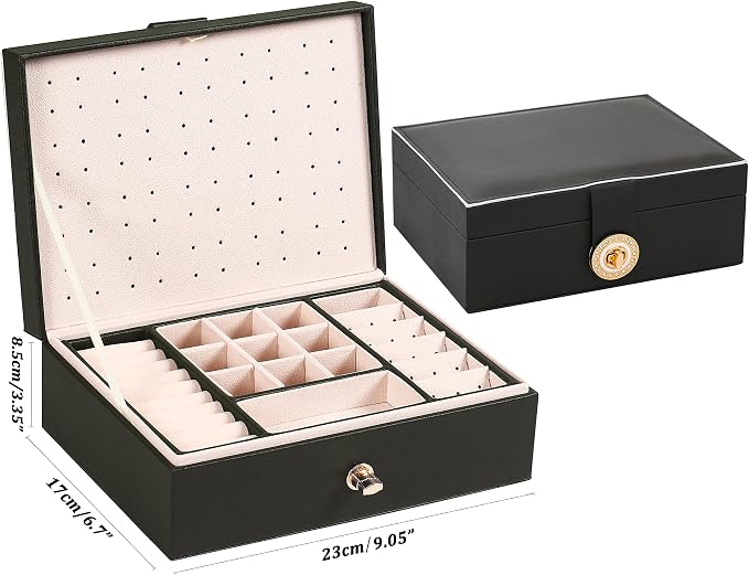 Earrings Jewelry Box for Girls, Large Capacity Jewelry Organizer with 40-Pair Earring Board, 2-Layer Leather Jewelry Storage Box for Necklaces Rings Bracelets with Removable Tray(Gift Idea),Black - Image 6