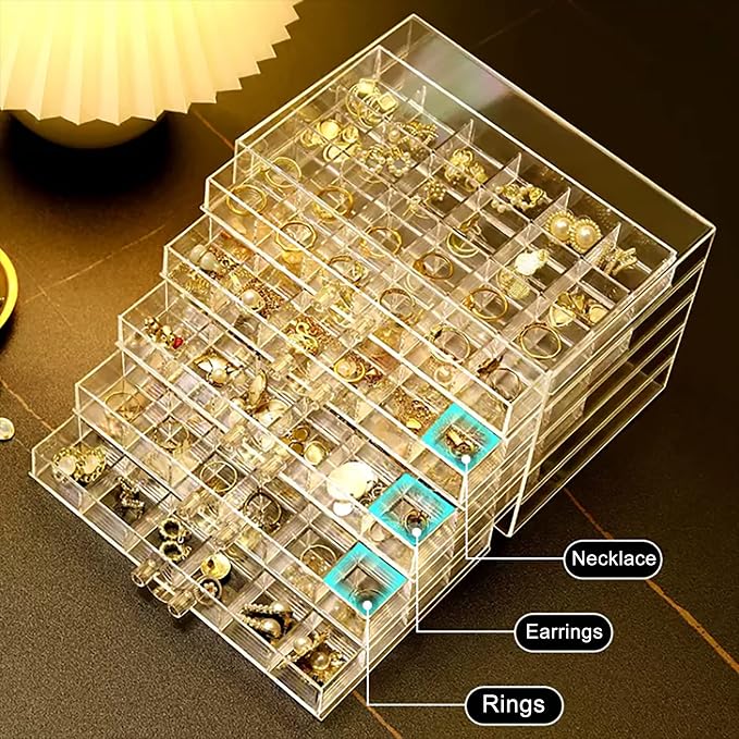 Clear Acrylic Jewelry Storage Box, Earring Jewelry Organizer with 5 Drawers, 5-Layer Jewelry Box for Women, Earrings Display Holder for Ring Bracelet Necklace, 120 Grid Compartment Storage Box - Image 3