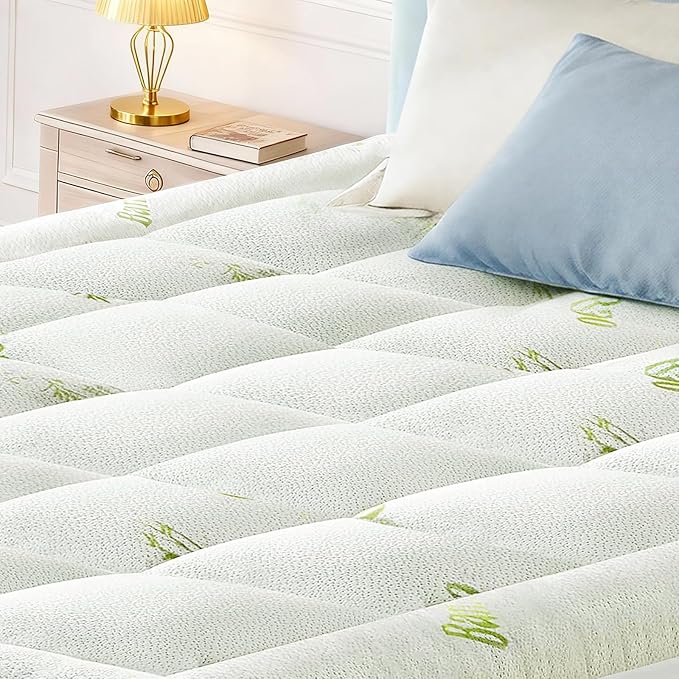 Mattress Topper Queen, Cooling Thick Breathable Viscose Made from Bamboo, Mattress Pad for Back Pain Relief, Bed Topper Mattress Cover with 8-16 Inch Deep Pocket
