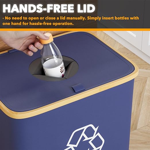 SpaceAid Recycling Bin for Kitchen 26 Gallon, 100L Recycle Bin with Lid and 2 Reusable Inner Bags, for Bottle Can Glass Plastic Stickers, Blue - Image 5