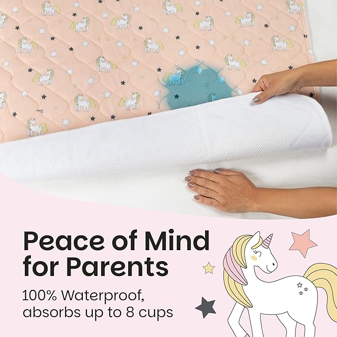 Lynmark® Potty Training Mattress Protector Pee Pads for Kids - Waterproof Toddler Bed Wetting Mat for Toilet Training - Non-Slip Washable Bedwetting Topper Absorbs Up to 2000ml - 35" x 33", Unicorn