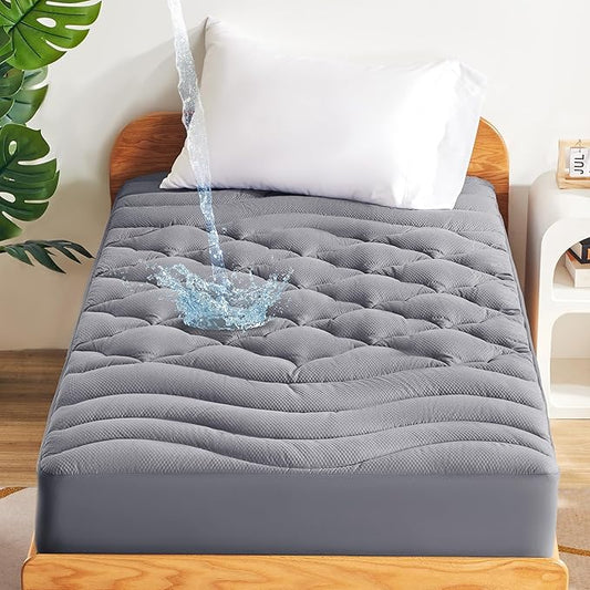 Sonive Waterproof Mattress Protector,Twin Mattress Protector with Deep Pocket up to 21'' Microfiber Fitted Mattress Pad Waterproof, Breathable Mattress Cover,Machine Washable Grey(39×75")