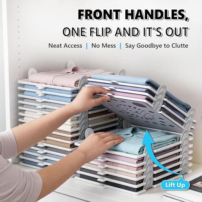 Accenter 10Pc Stackable Closet Organizer & Shirt Folder Board Bundle Tshirt Organizer for Closet Organizers and Storage Clothes Folding Board for Closet Storage Suitable for Lightweight Clothing White - Image 6