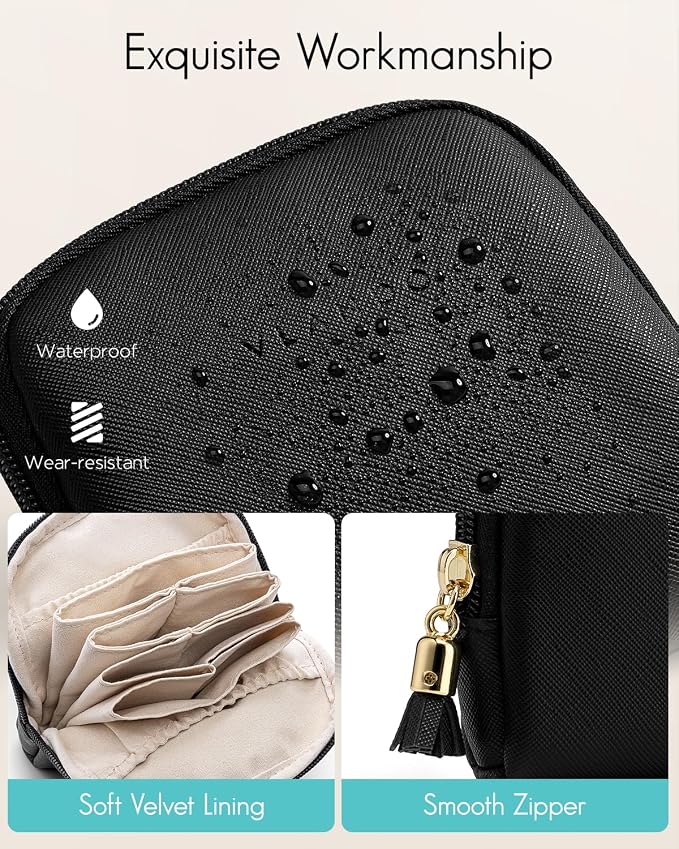 VLANDO Small Jewelry Travel Case,Travel Essentials for Women,Jewelry Pouch Bags with Zipper,Velvet Jewelry Organizer Storage Bag for Bracelet Rings Earring-Black - Image 4