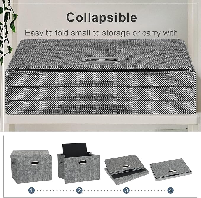 Graciadeco Large 17" 36 Quart Collapsible Stackable Storage Bins with Lids, 3 Packs Black and White Mix Linen Fabric Closet Boxes with Lids, Storage Cube Baskets Container Organizers (17x12x11) - Image 4