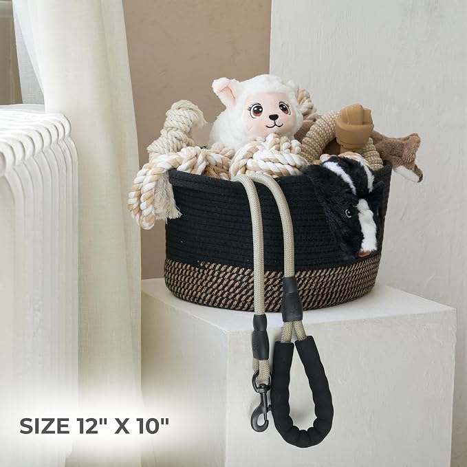 Stylish Cotton Rope Storage Basket For Dog Toys, Magazines or Books - The Perfect Woven Bin with Handles For Everyday Organization Reduces Clutter in Your Rooms - A Decorative Gift & Storage Box - Image 6