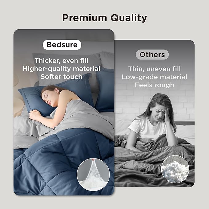 Bedsure Oversized Queen Comforter Set - 7 Pieces Reversible Navy Bedding, Oversized Queen Size Bed Set for All Seasons, Bed in a Bag with Down Alternative Comforter, Sheets, Pillowcases & Shams
