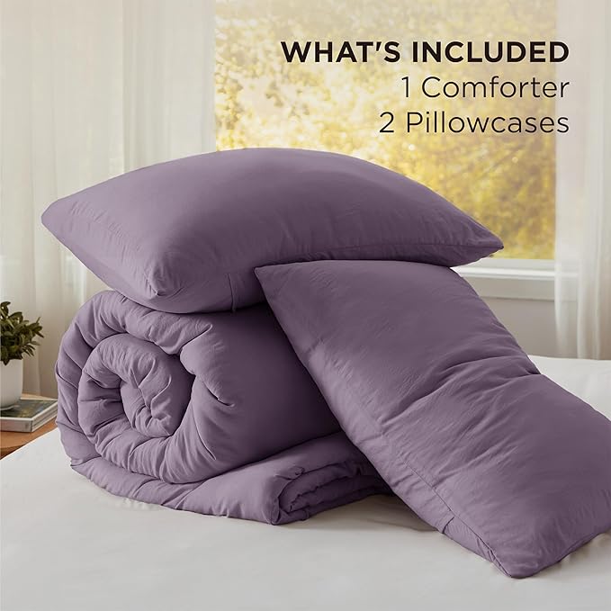 Bedsure Super King Plus Comforter Set, Grayish Purple Soft Prewashed Bedding for All Seasons, 3 Pieces GentleSoft™ Bed Set, 1 Lightweight Comforter (128"x120") and 2 Pillowcases (20"x36")