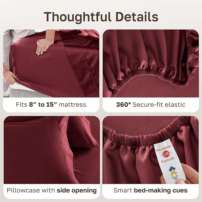 California Design Den 100% Cotton Sheets Twin XL Size Set - Luxury 600 Thread Count, Sateen, Deep Pocket Twin XL Sheets Set, Soft Bed Sheet Set - Brick Red