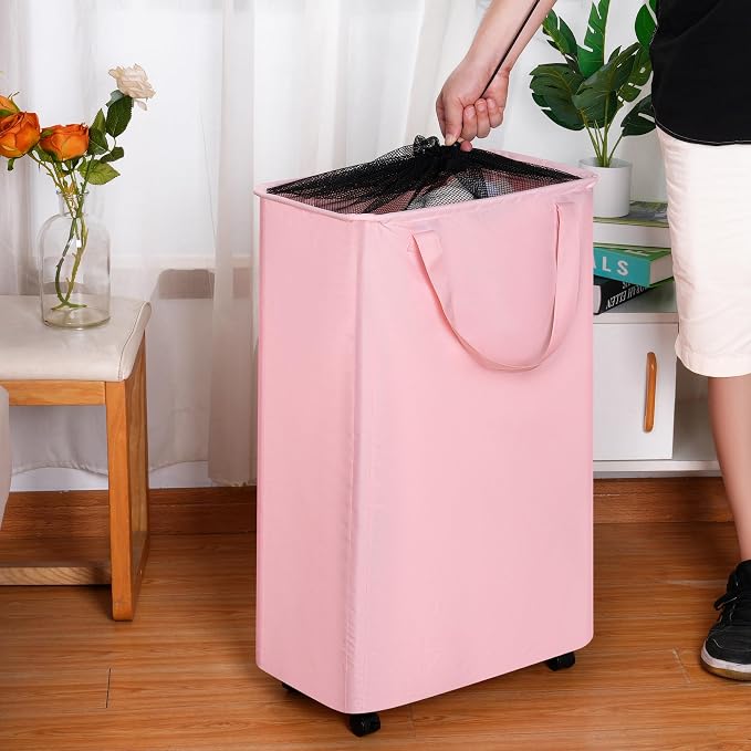 efluky Slim Laundry Hamper with Wheels, Rolling Laundry Basket for Clothes, Small Laundry Basket for Bedroom, Dorm and Laundry Room, 75L (19.8 Gallons) Grey - Image 5