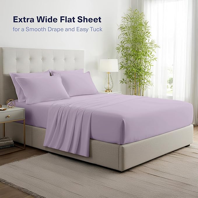 Kickoff Viscose Bamboo Sheets California King Size 4-pc 100% Organic Bamboo Viscose Bed Cooling Sheets Cal King Set Cool Bedding for hot Sleepers Sheet, Flat, Fitted, Pillowcases (Lavender, CK)