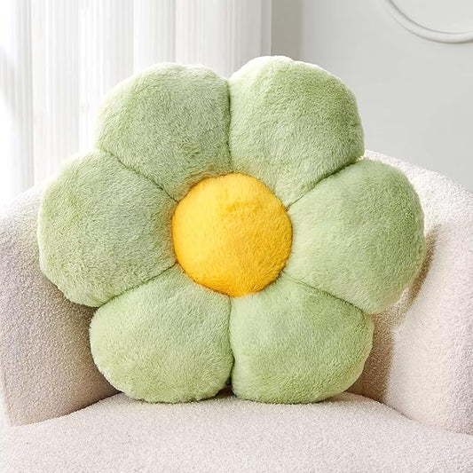 Kcvvcr Green Flower Shaped Throw Pillow with Faux Rabbit Fur, 14.9" Soft Plush Throw Pillow for Bedroom Living Room