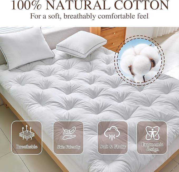 WhatsBedding 3 Inch Feather Bed Mattress Topper, Duck Feather Memory Foam Bed Topper,Soft Fluffy Supportive Pressure Relief Mattress，Twin