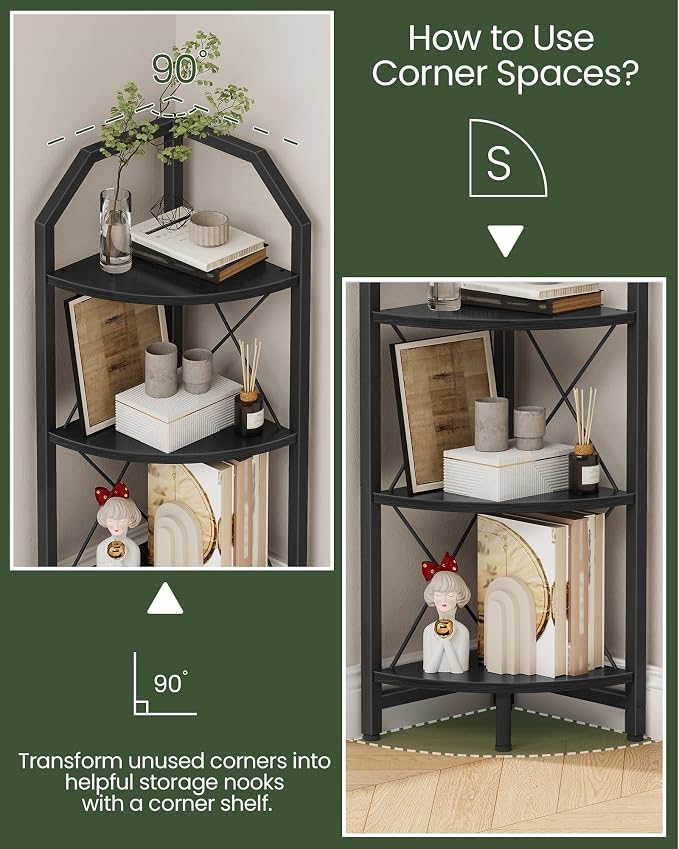 CHOEZON 3-Tier Corner Shelf, Industrial Corner Bookshelf, 35.4" Storage Stand, Plant Stand Display Shelf, Bookcase for Bedroom, Living Room, Home Office, Black TCJ03BB ﻿ - Image 3