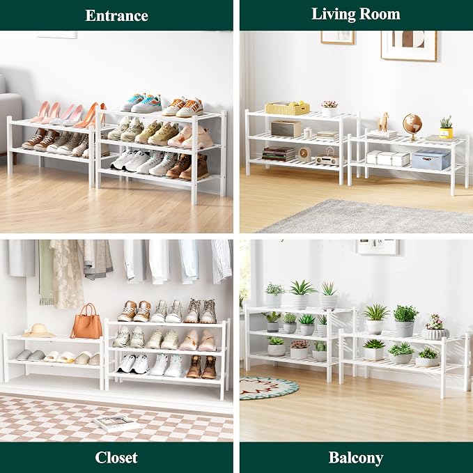 Smiry Bamboo Shoe Rack for Closet, 6 Tier Wooden Stackable Shoe Organizer, Free Standing Shoes Storage Shelf for Entryway, Front Door Entrance, White - Image 7