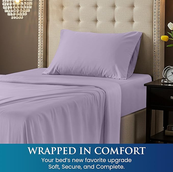 Utopia Bedding Twin Size 3 Piece Sheet Set - Brushed Microfiber - Soft Bed Sheets for Twin Size Bed Set - Includes 1 Fitted, 1 Flat, & 1 Pillow Case - Deep Pocket (Lavender)