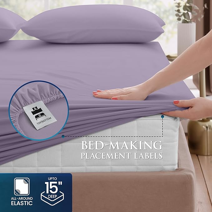 Utopia Bedding Queen Size 4 Piece Sheet Set - Brushed Microfiber - Soft Bed Sheets for Queen Size Bed Set - Includes 1 Fitted, 1 Flat, & 2 Pillow Cases - Deep Pocket (Lavender)