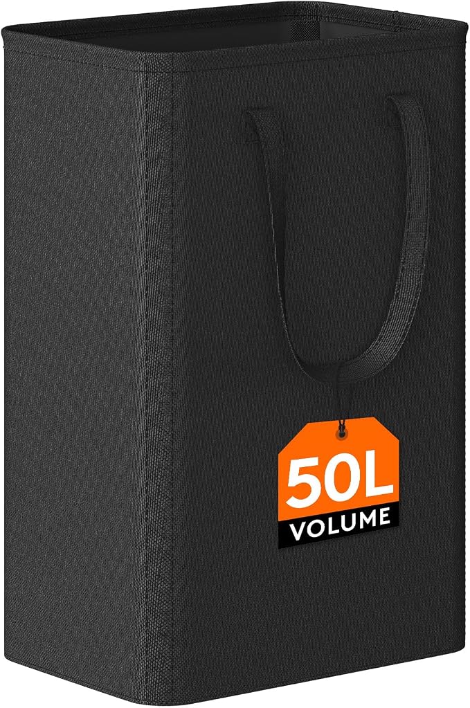 Lifewit 50L Slim Laundry Hamper, Narrow Laundry Basket with Easy Carry Handles, Small Tall Collapsible Dirty Clothes Bin in Bathroom, Bedroom, Dorm, College, Black by Lifewit