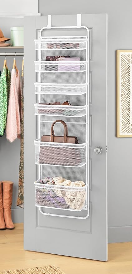 Whitmor Over The Door Organizer - 6 Sections - Pantry, Bathroom, Accessory Organizer - Metal and Mesh - White by Whitmor