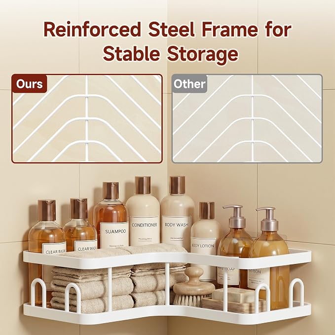 Veken Corner Shower Caddy 5-Pack, Advanced Rustproof Design, No Drilling Adhesive Shelves, Rack with Soap Holder, Large Capacity Bathroom Organizers and Storage, Wall-Mounted Kitchen&Home Decor,White - Image 4