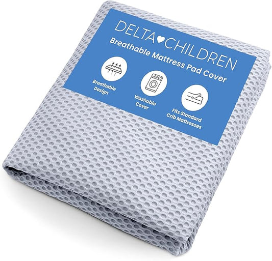 Delta Children Breathable Crib Mattress Pad Cover - 100% Breathable Mattress Pad Cover for Cribs - Elastic Edges for Secure, Universal Fit - Machine Washable - 1 Pack, Blue