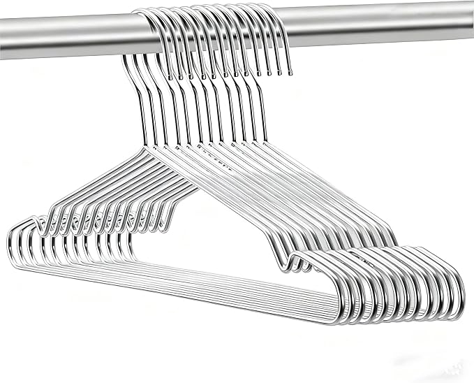 Seropy Coat Hangers Clothes 10 Pack Wire Hangers Heavy Duty Stainless Steel Hangers with Non Slip Grooves, 16.5 Inch Ultra Thin Metal Hangers Space Saving Clothing Hanger by SeropyDirect