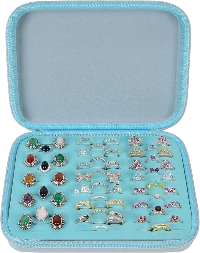 GWCASE Ring Organizer Storage Case - Jewelry Ring Display Collector Box with 42 Slots. Rings Tray Holder Showcase Fits for 50+ Rings, Earrings, Brooches and Cufflinks (Box Only)-Blue by GWCASE