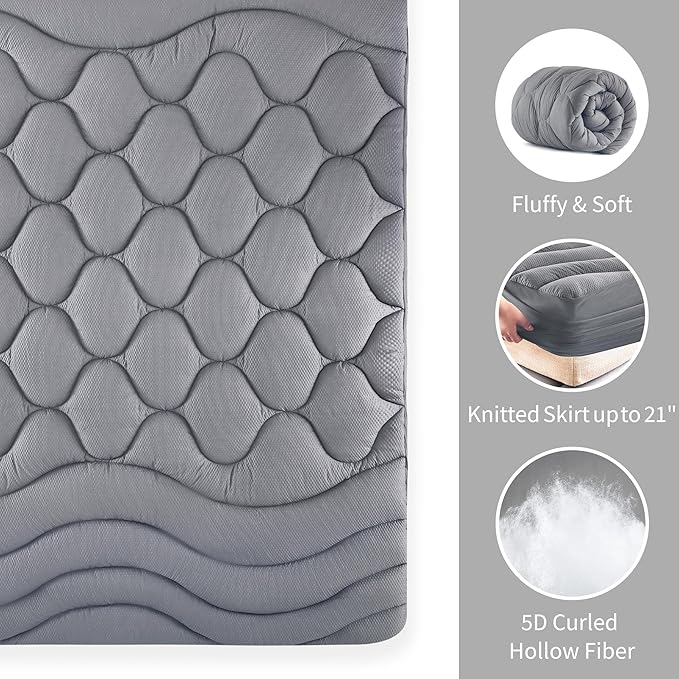 Sonive Twin XL Mattress Protector, Mattress Topper with 8-21" Deep Pocket, Mattress Pad with 3-Zone Support, Mattress Cover Microfiber Fitted Mattress Machine Washable Grey