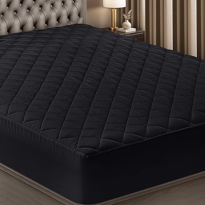 Utopia Bedding Quilted Fitted Mattress Pad, King Size, Elastic Fitted Mattress Topper Protector and Cover with Deep Pocket Stretches up to 16 Inches, Machine Washable (Black)