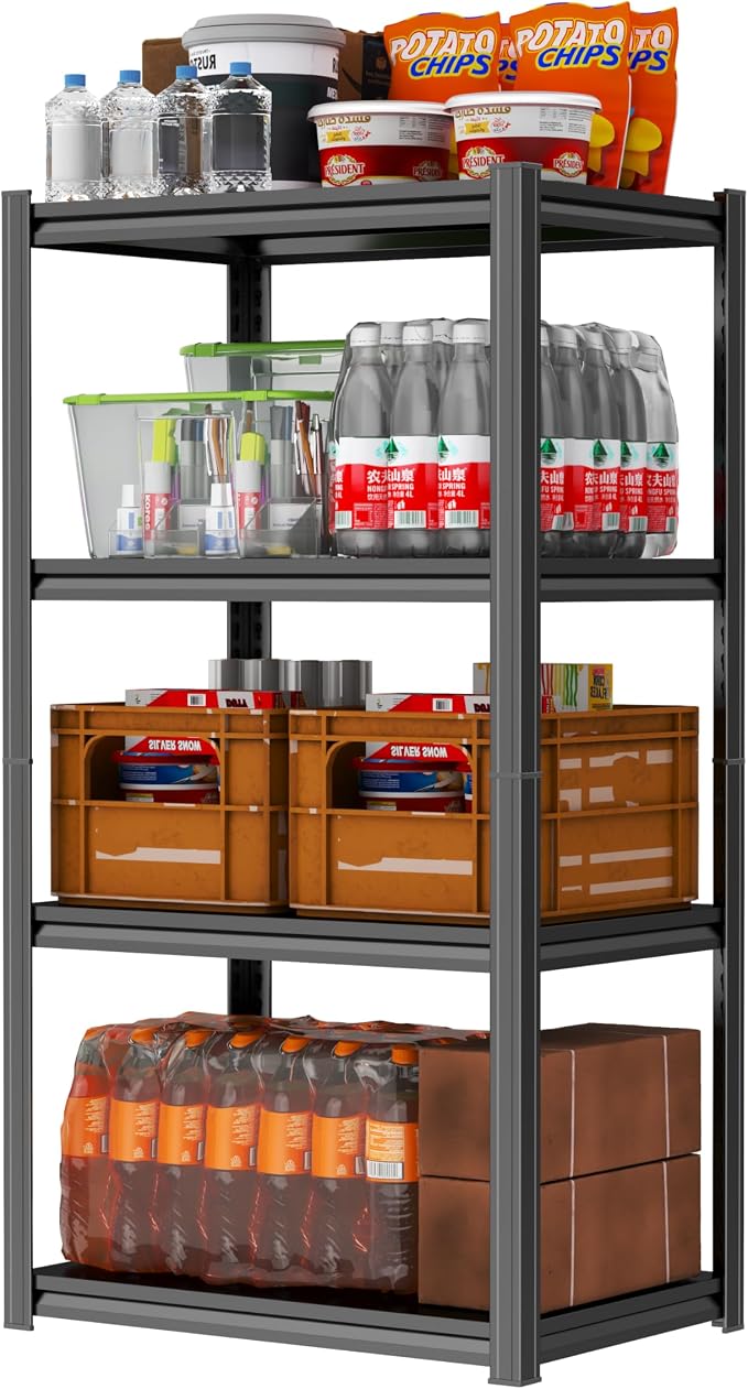 PRESTELION 44" H Storage Shelves Metal Garage Shelving Unit 4-Tier Metal Shelf Adjustable Storage Rack for Basement, Warehouse, Pantry, Closet, Kitchen 44" H x 19.7" W x 13.8" D, Black by PRESTELION