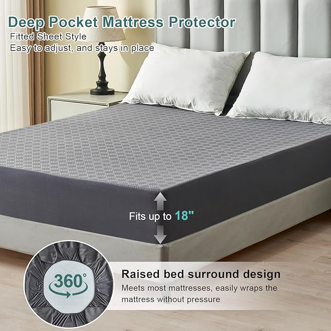 Twin Mattress Protector Waterproof, Breathable 3D Air Fabric Mattress Cover, Noiseless Fitted Sheet with Deep Pocket Up to 18", Machine Washable Mattress Pad Cover for Bed, Gray (39'' X 75'')